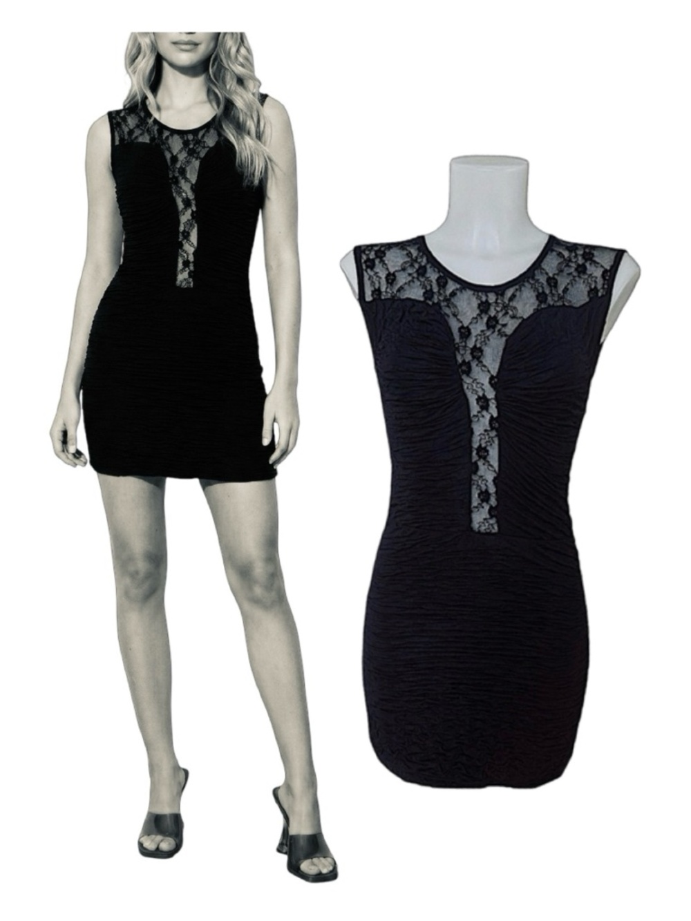 TOPIA Girl’s Black Crinkled Lace Dress Size S/CHICO Sleeveless